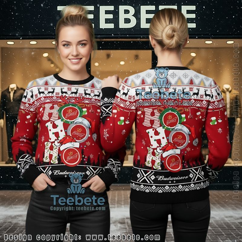 Budweiser Ho Ho Ho Ugly Christmas Sweater Budweiser Ho Ho Ho Ugly Christmas Sweater