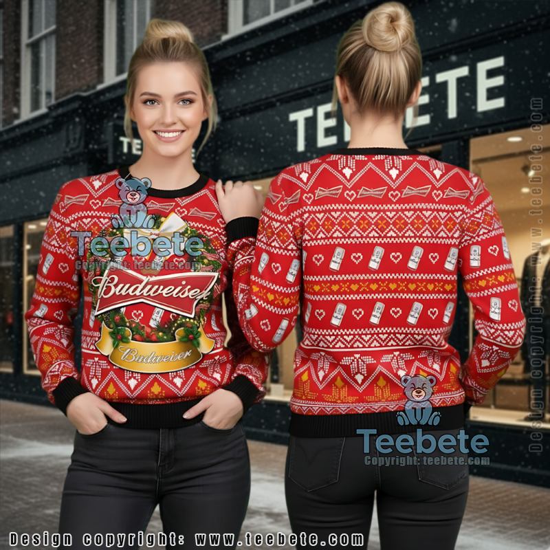 Budweiser Beer Sweater Ugly Christmas Knit Holiday Apparel