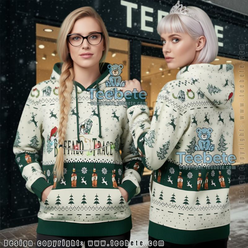 Buffalo Trace Bourbon Ugly Christmas 3D Hoodie Reindeer Snow