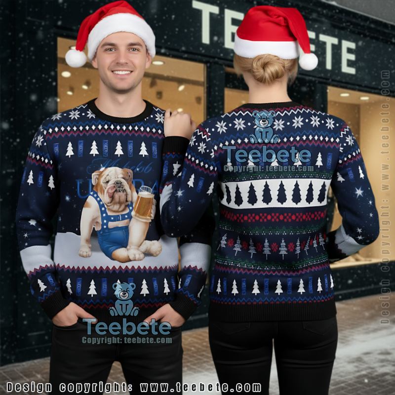 Bulldog Michelob Ultra Christmas Sweater Funny Holiday