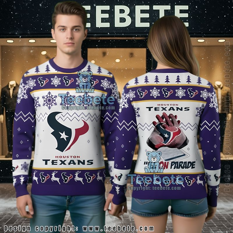 Bulls On Parade Houston Texans Ugly Christmas Sweater On Sale White Purple