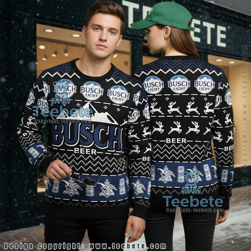 Busch Beer Christmas Sweater Light Can Festive Holiday Party