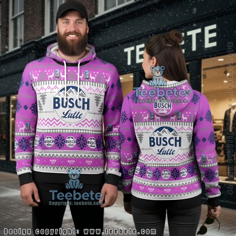 Busch Latte Violet Snowflakes Ugly Christmas 3D Hoodie Busch Latte Violet Snowflakes Ugly Christmas 3D Hoodie