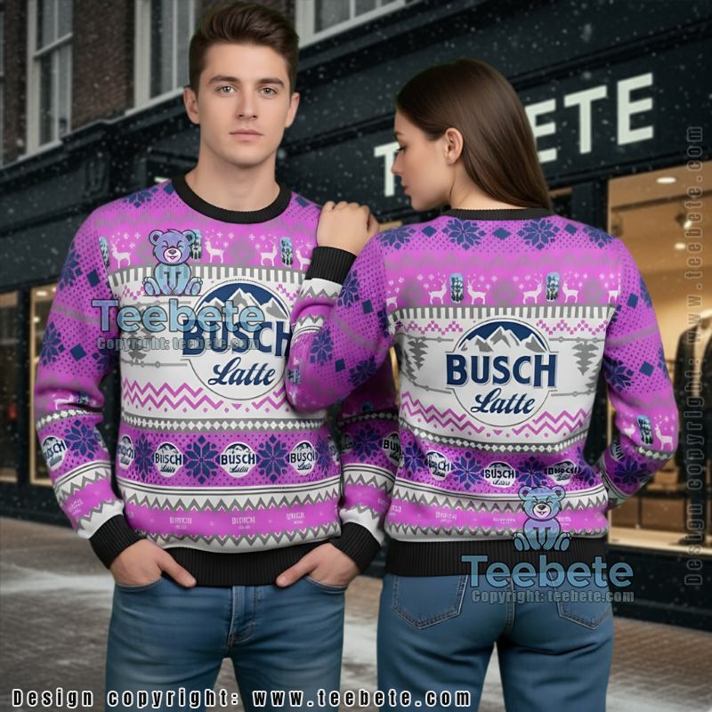 Busch Latte Ugly Christmas Sweater Purple Beer Lover Holiday Gift