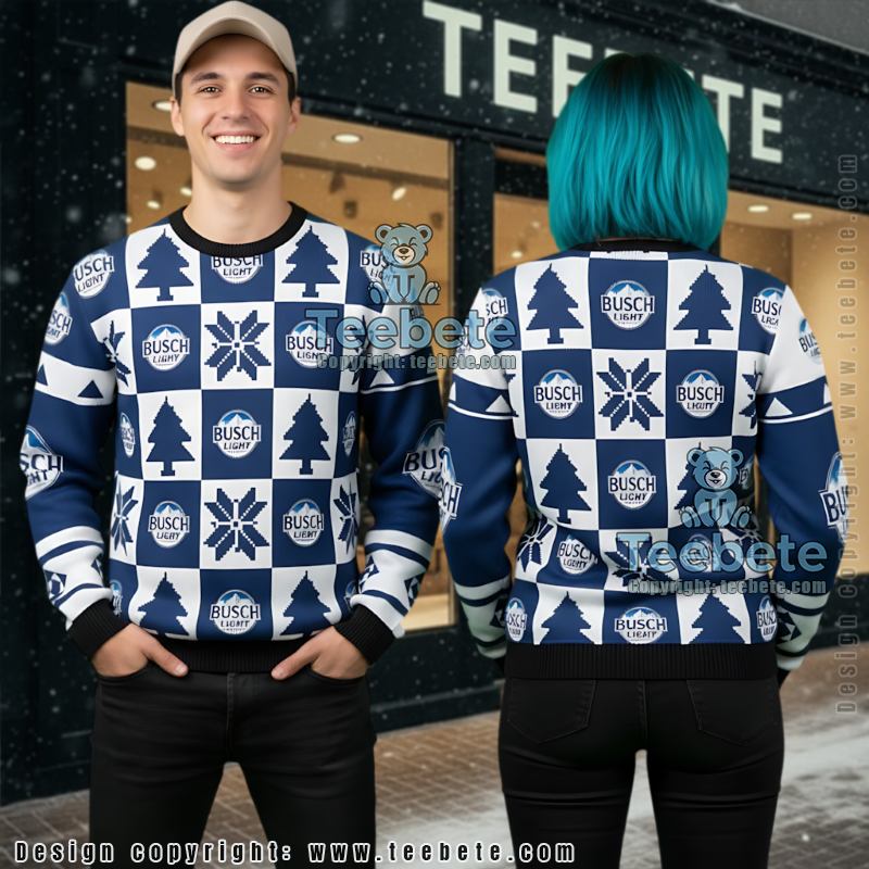 Busch Light Checkered Ugly Christmas Sweater 3D Print