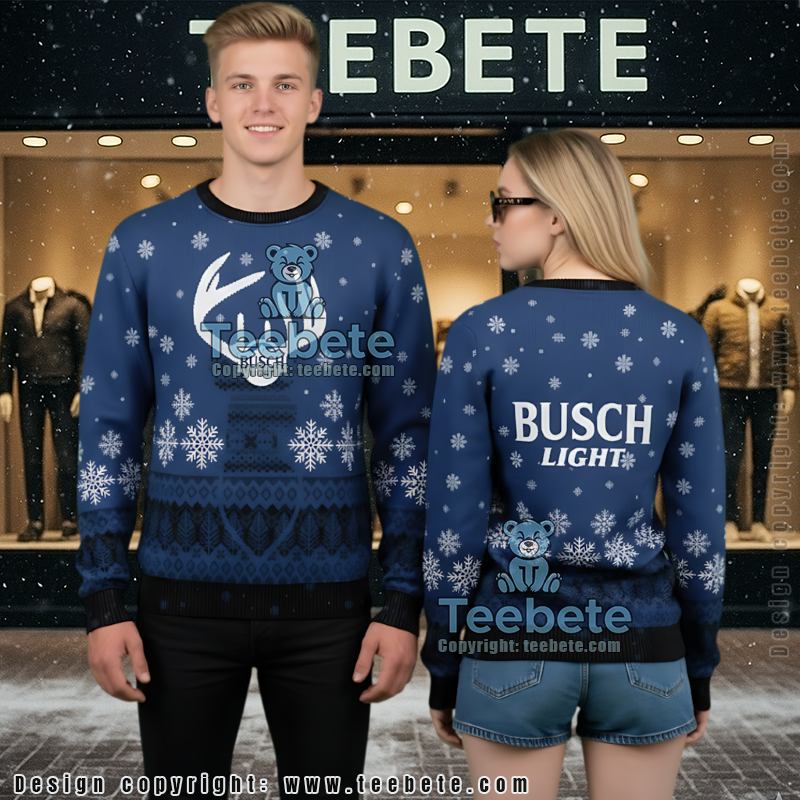 Busch Light Christmas Sweater 3D Print Blue Reindeer Holiday Top