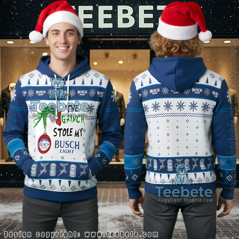 Busch Light Grinchmas Ugly Christmas 3D Hoodie Blue White