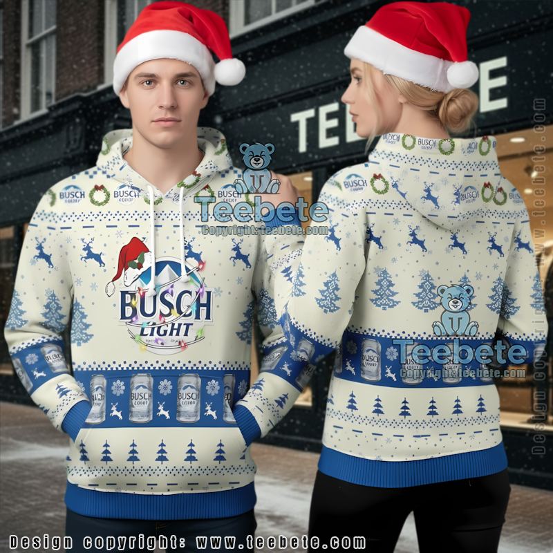 Busch Light Reindeer Snowy Night Ugly Christmas 3D Hoodie