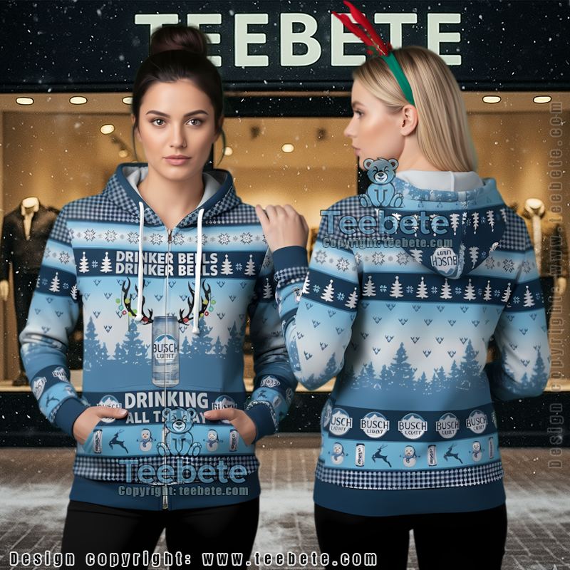 Busch Light Reindeer Print Ugly Christmas 3D Hoodie Unisex Adult