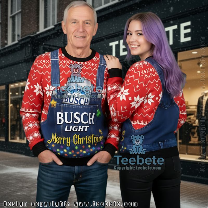 Busch Light Ugly Christmas Sweater Dungaree Overalls Design
