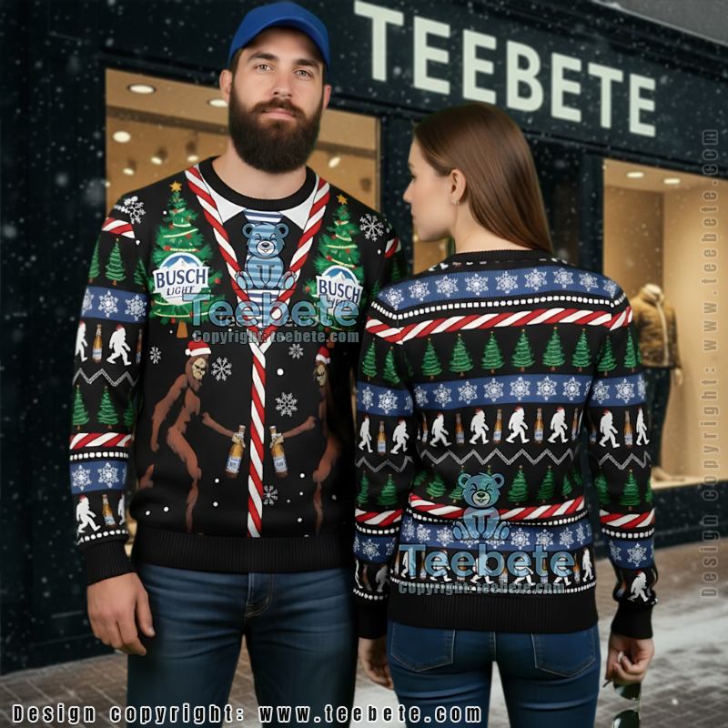 Busch Light Ugly Christmas Sweater Funny Sasquatch Party Outfit