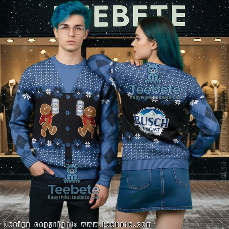 Busch Light Ugly Christmas Sweater Gingerbread Man Beer Lover Gift