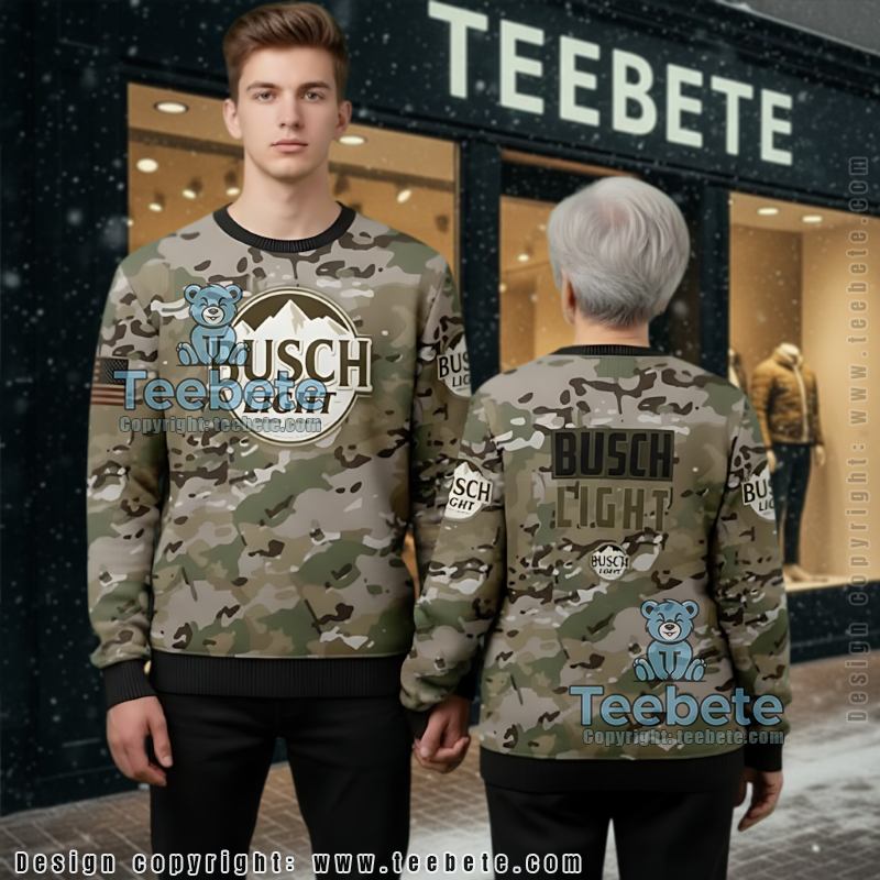 Busch Light Ugly Christmas Sweater Green Camo Men Women