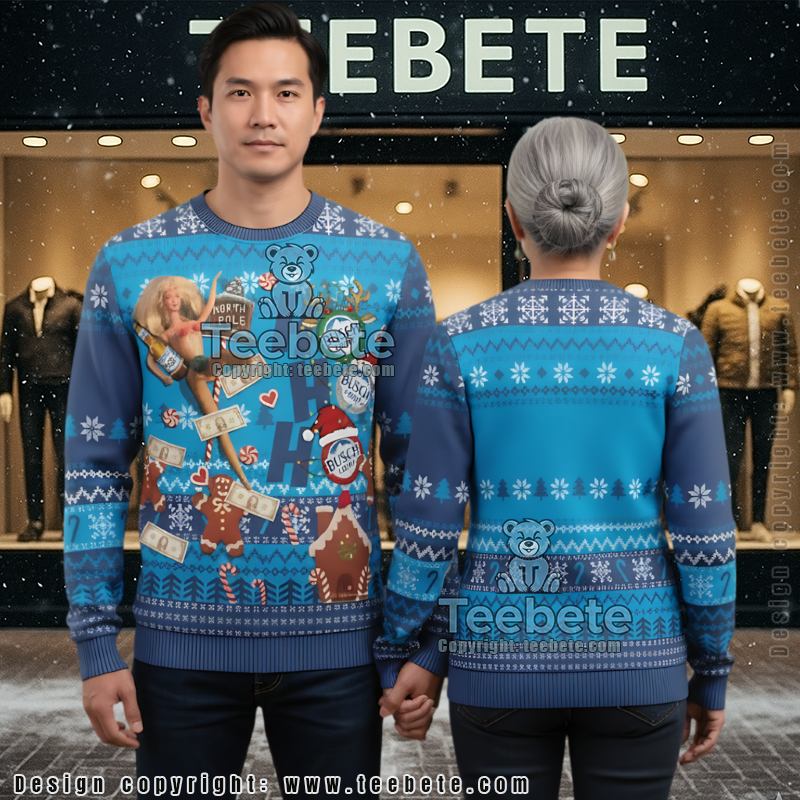 Busch Light Ugly Christmas Sweater Overalls Dungaree Jumper