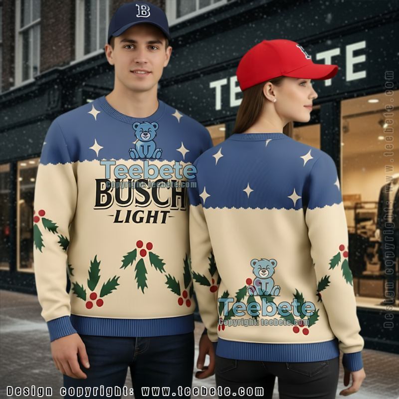 Busch Light Ugly Christmas Sweater Matching Couple Holiday Novelty Top