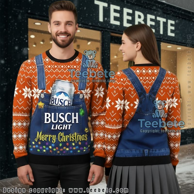Busch Light Ugly Christmas Sweater Overalls Dungaree Jumper