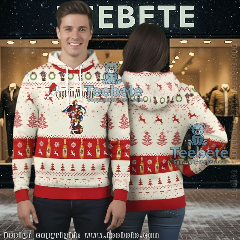 Captain Morgan Reindeer Snowy Night Ugly Christmas 3D Hoodie