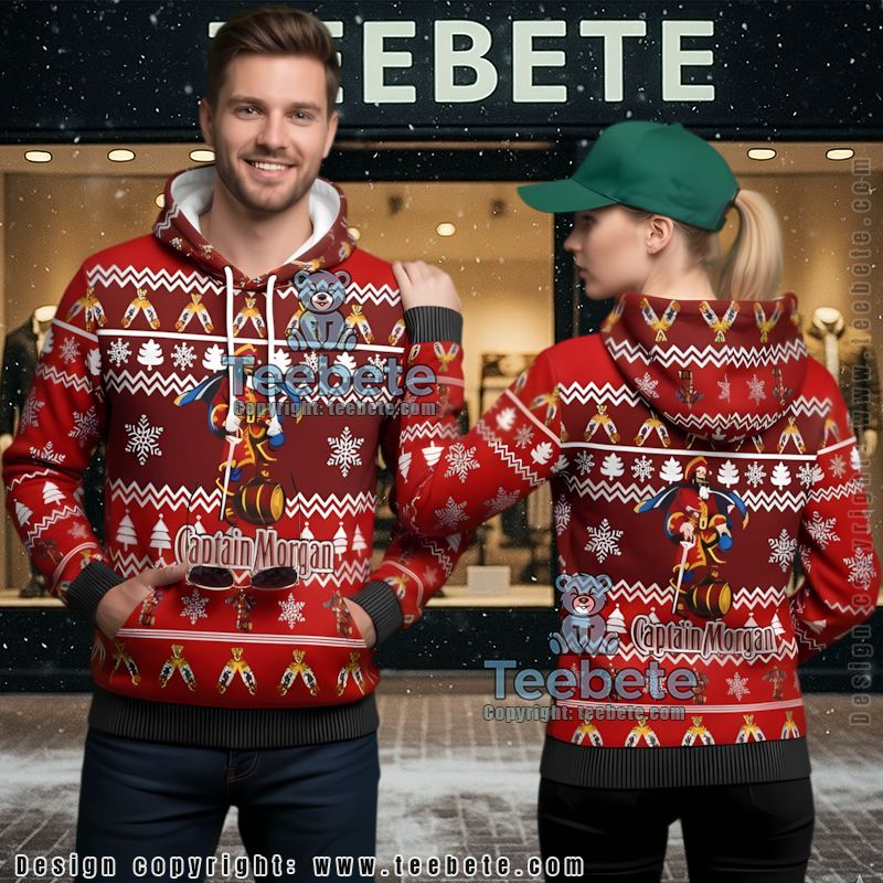 Captain Morgan Rum Ugly Christmas 3D Hoodie Red Holiday Liquor Fan Gift