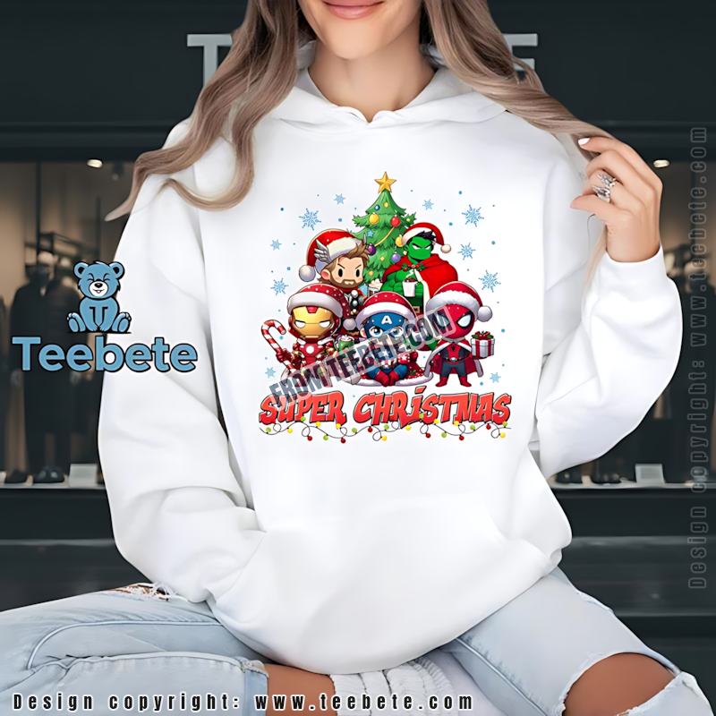 Chibi Superhero Christmas Hoodie Festive Marvel Gift Chibi Superhero Christmas Hoodie Festive Marvel Gift