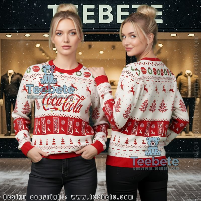 Coca Cola Ugly Christmas Sweater Reindeer Snowy Night Jumper