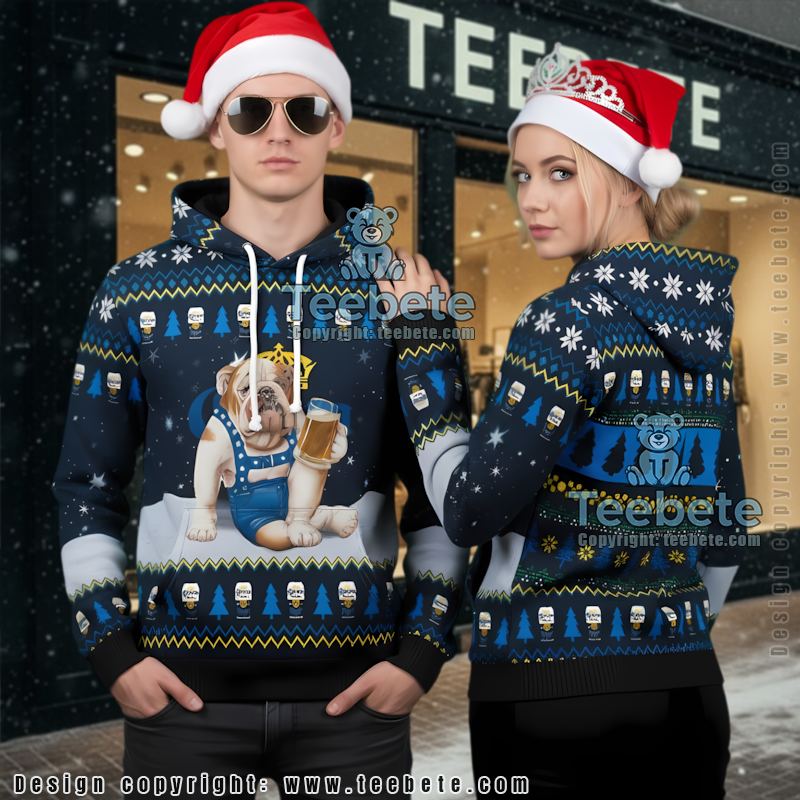 Corona Extra Bulldog Drink Beer Ugly Christmas 3D Hoodie