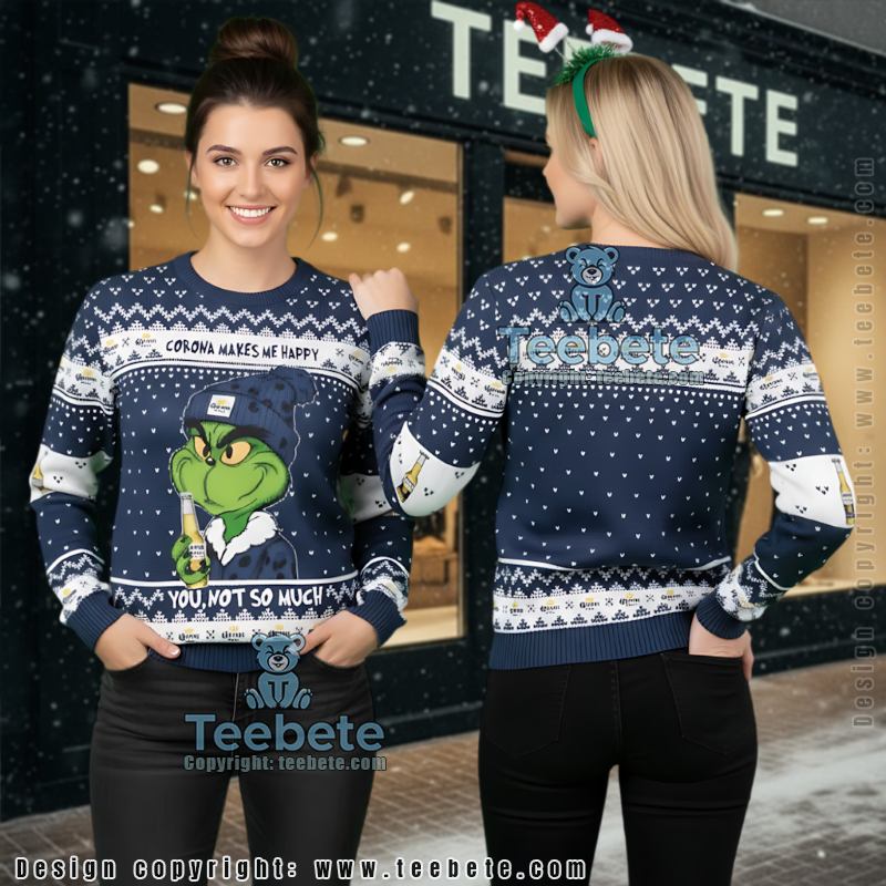 Corona Extra Ugly Christmas Sweater Blue Cream Festive Drinking Apparel