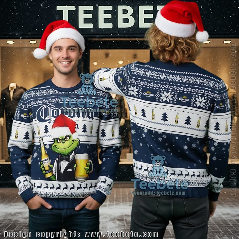 Corona Extra Ugly Christmas Sweater Blue Cream Festive Drinking Apparel