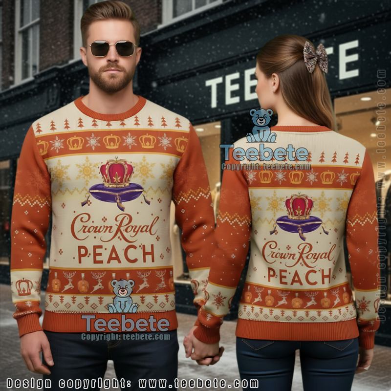 Crown Royal Peach Ugly Christmas Sweater Whiskey Lover Gift