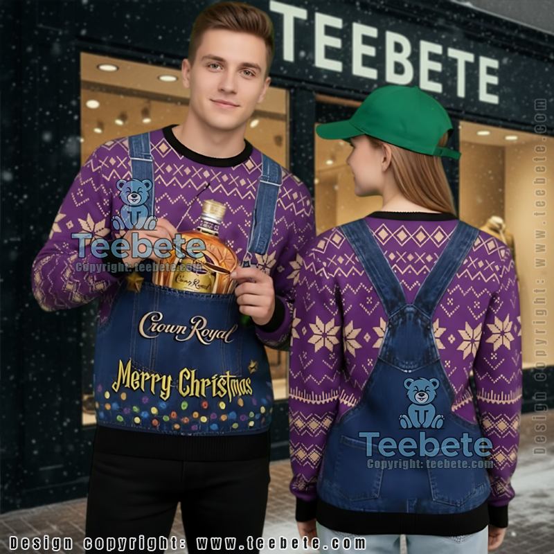Crown Royal Ugly Christmas Sweater 3D Printed Denim Overall Design