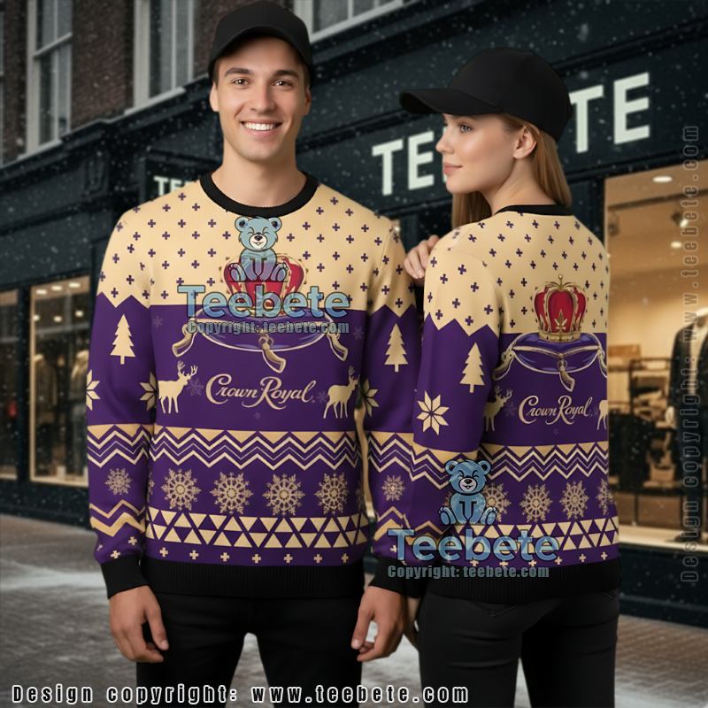 Crown Royal Ugly Christmas Sweater Reindeer Purple Gold