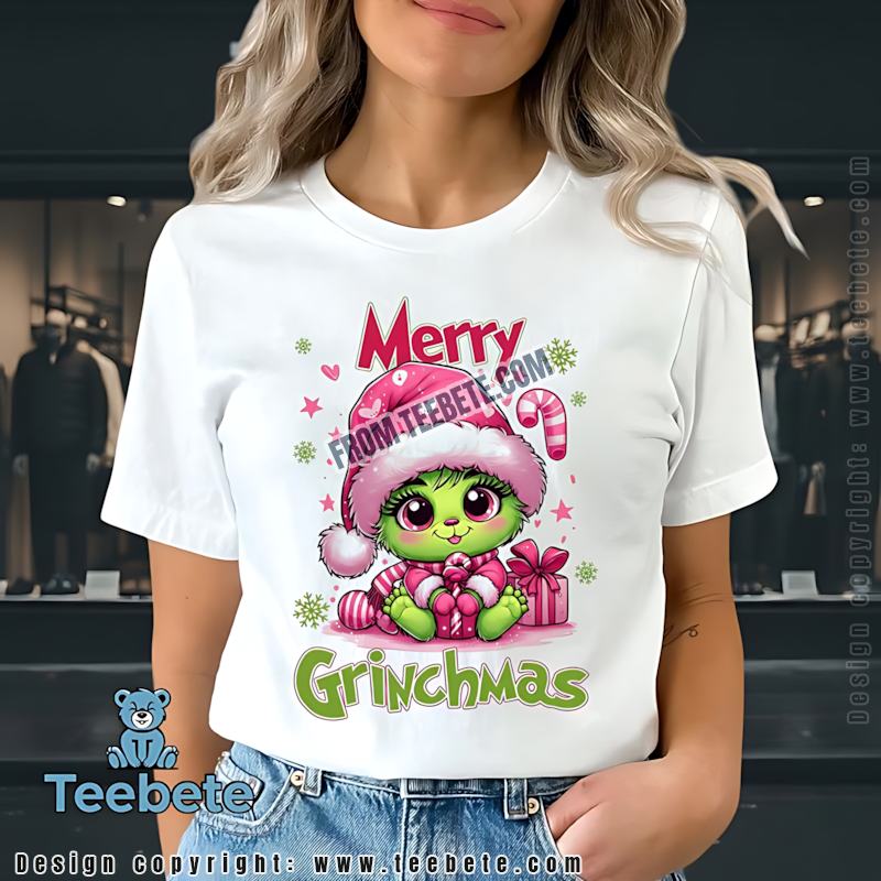 Cute Merry Grinchmas Baby Grinch Shirt Pink Christmas Gift
