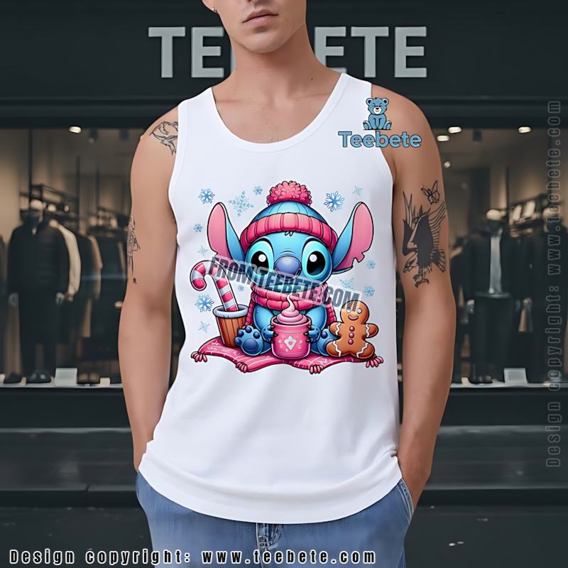 Cute Stitch Pink Winter Tanktop Hot Cocoa And Gingerbread Man Cute Stitch Pink Winter Tanktop Hot Cocoa And Gingerbread Man