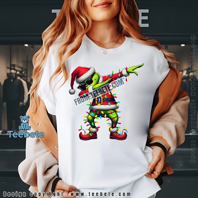 Dabbing Grinch Christmas Lights Shirt Funny Xmas Outfit