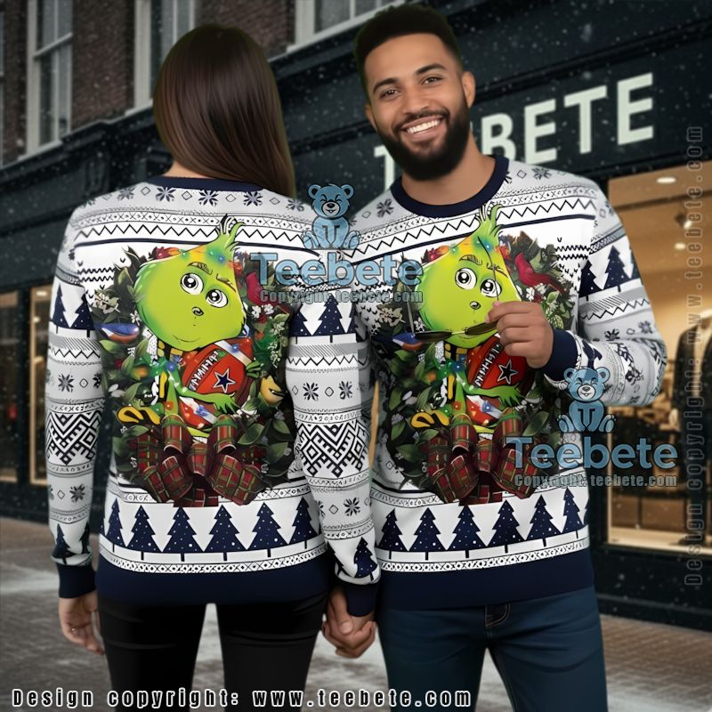 Dallas Cowboys Baby Grinch Hug Ball Ugly Christmas Sweater Mens White