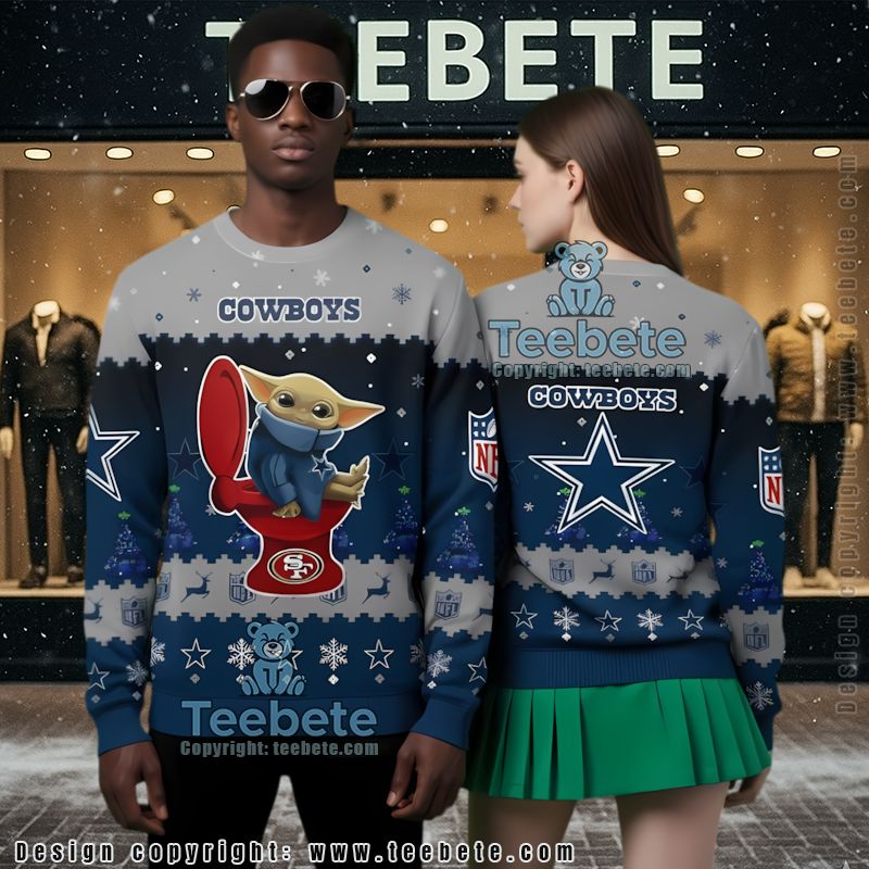 Dallas Cowboys Baby Yoda Funny Ladies Ugly Christmas Sweater Blue