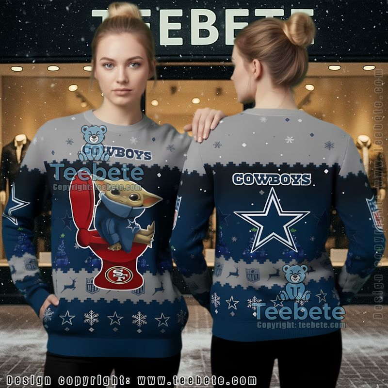 Dallas Cowboys Baby Yoda Funny Ladies Ugly Christmas Sweater Blue Dallas Cowboys Baby Yoda Funny Ladies Ugly Christmas Sweater Blue