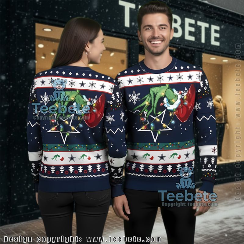 Dallas Cowboys Grinch Hand Ugliest Ugly Christmas Sweater Blue