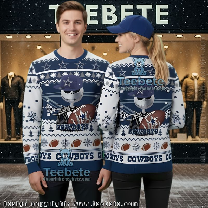 Dallas Cowboys Jack Skellington Ugly Sweater Party Blue White