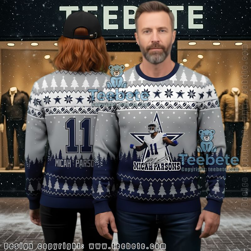 Dallas Cowboys Micah Parsons Signature Vintage Ugly Christmas Sweaters Blue