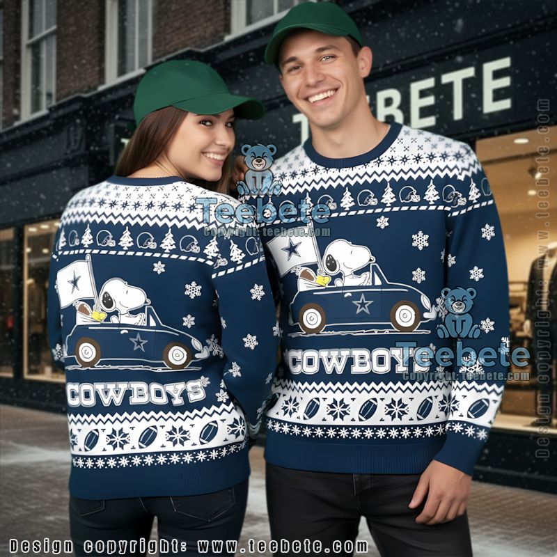 Dallas Cowboys Peanuts Snoopy Funny Ugly Christmas Sweater Blue