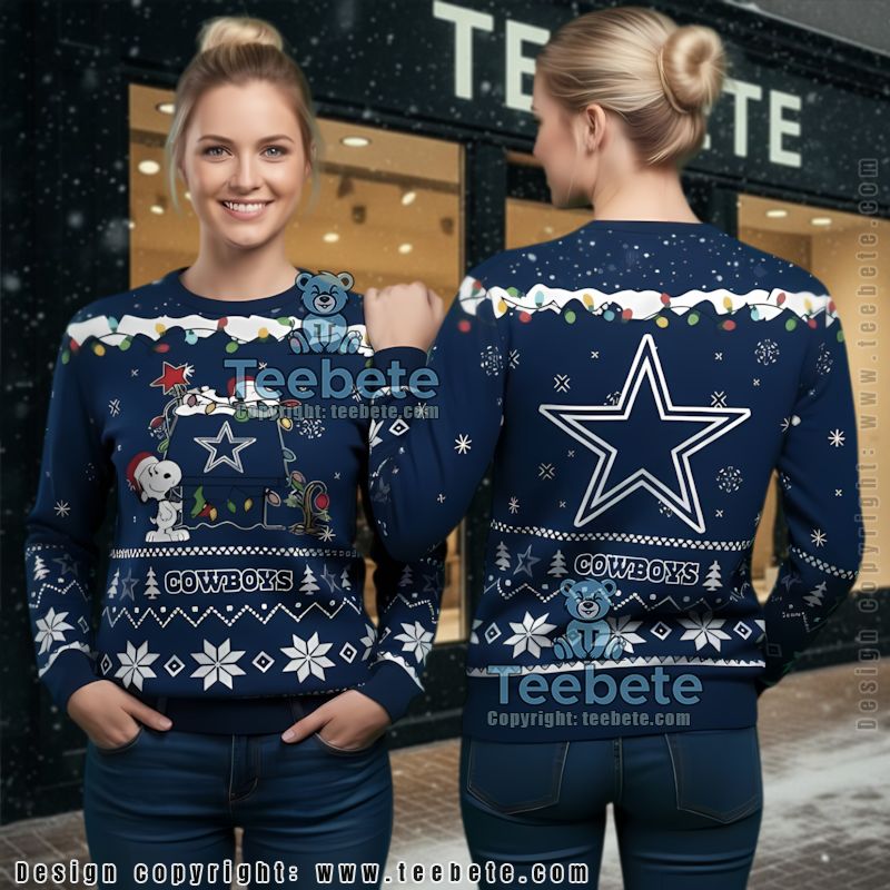 Dallas Cowboys Peanuts Snoopy House Couples Ugly Christmas Sweaters Blue Dallas Cowboys Peanuts Snoopy House Couples Ugly Christmas Sweaters Blue