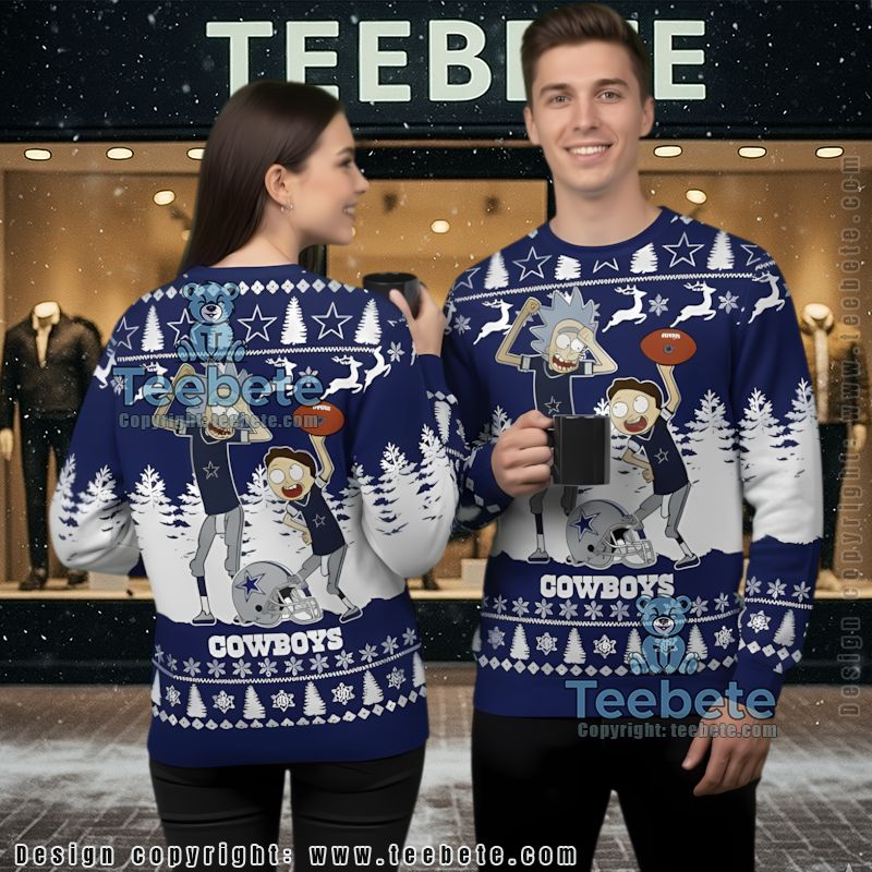 Dallas Cowboys Rick And Morty Funny Ugly Christmas Sweater Blue