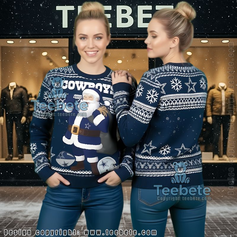 Dallas Cowboys Santa Claus Coming Funny Ugly Xmas Sweaters Blue Dallas Cowboys Santa Claus Coming Funny Ugly Xmas Sweaters Blue