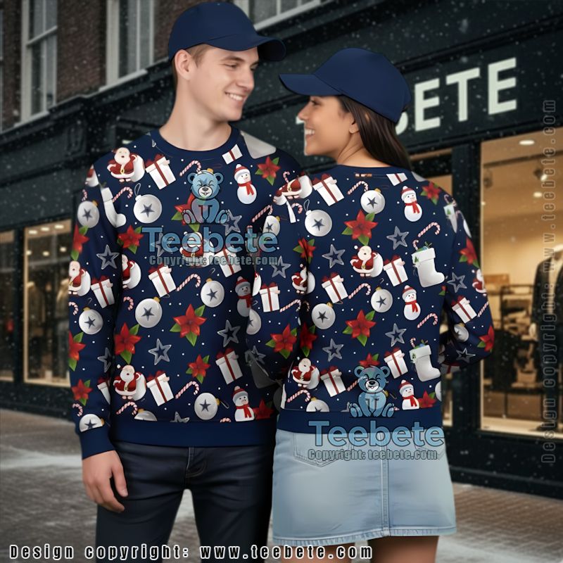 Dallas Cowboys Santa Claus Ugly Xmas Sweater Party Blue