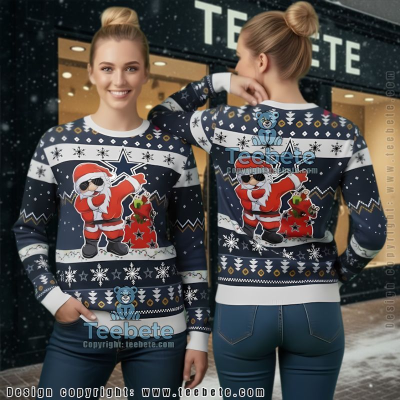 Dallas Cowboys Santa Claus Womens Ugly Christmas Sweater Blue Dallas Cowboys Santa Claus Womens Ugly Christmas Sweater Blue
