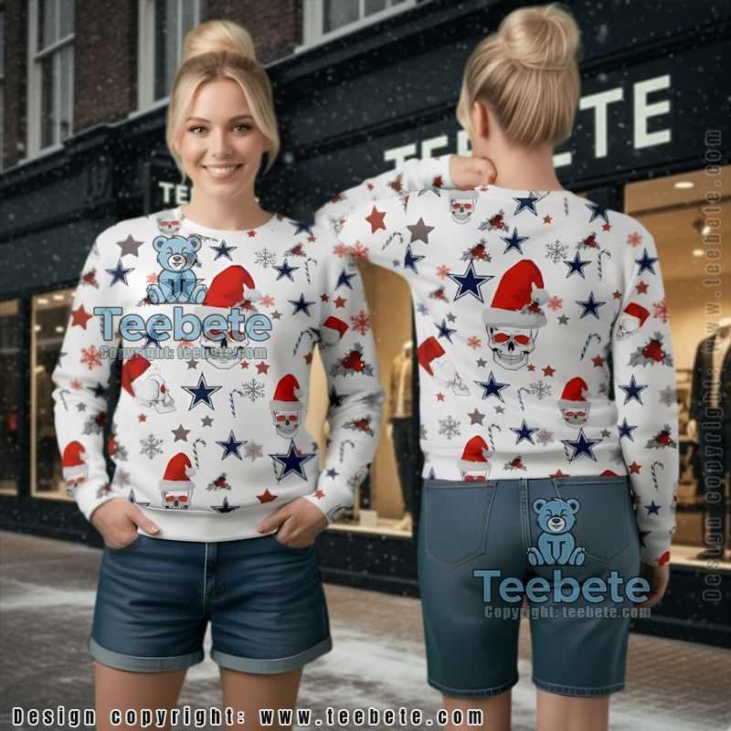 Dallas Cowboys Skull Womens Ugly Christmas Sweater White Dallas Cowboys Skull Womens Ugly Christmas Sweater White