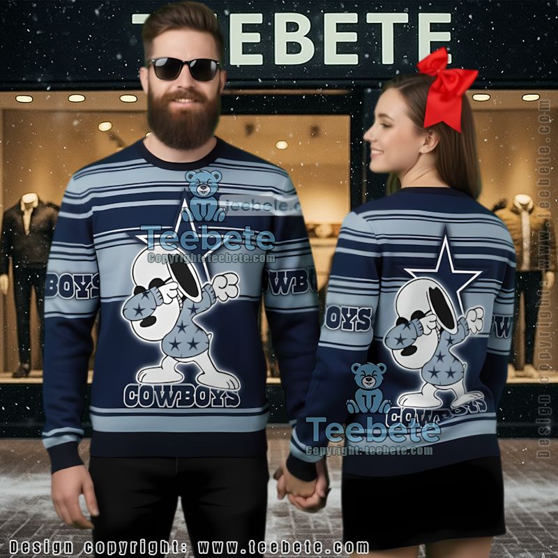 Dallas Cowboys Snoppy Dabbing Ugly Sweater Christmas Party Blue