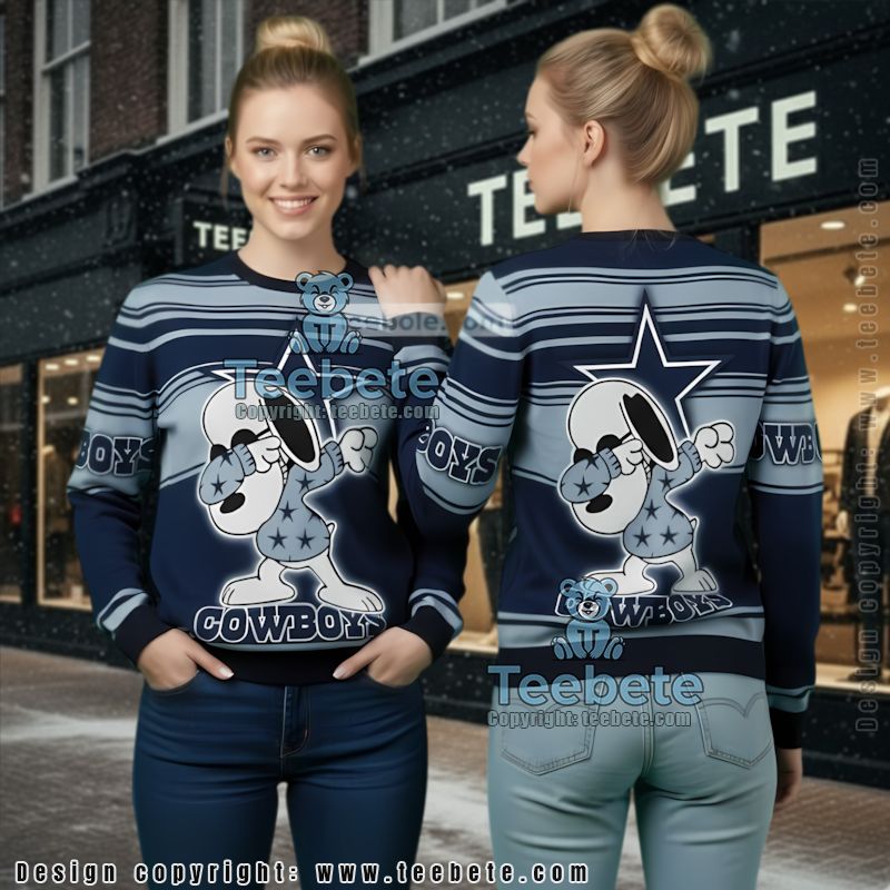 Dallas Cowboys Snoppy Dabbing Ugly Sweater Christmas Party Blue Dallas Cowboys Snoppy Dabbing Ugly Sweater Christmas Party Blue
