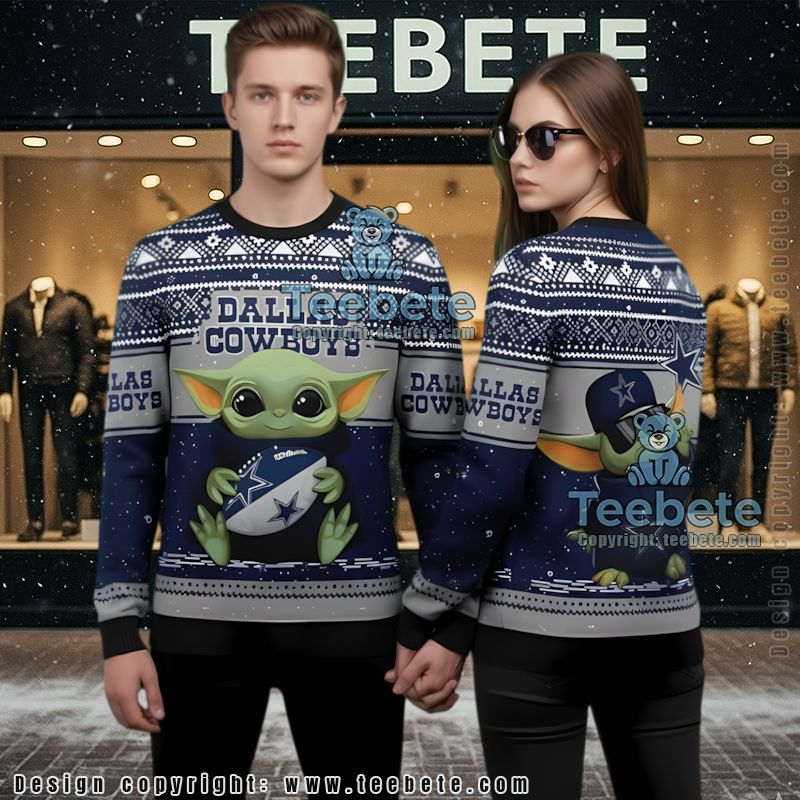 Dallas Cowboys Star Wars Baby Yoda Cool Ugly Christmas Sweater Blue