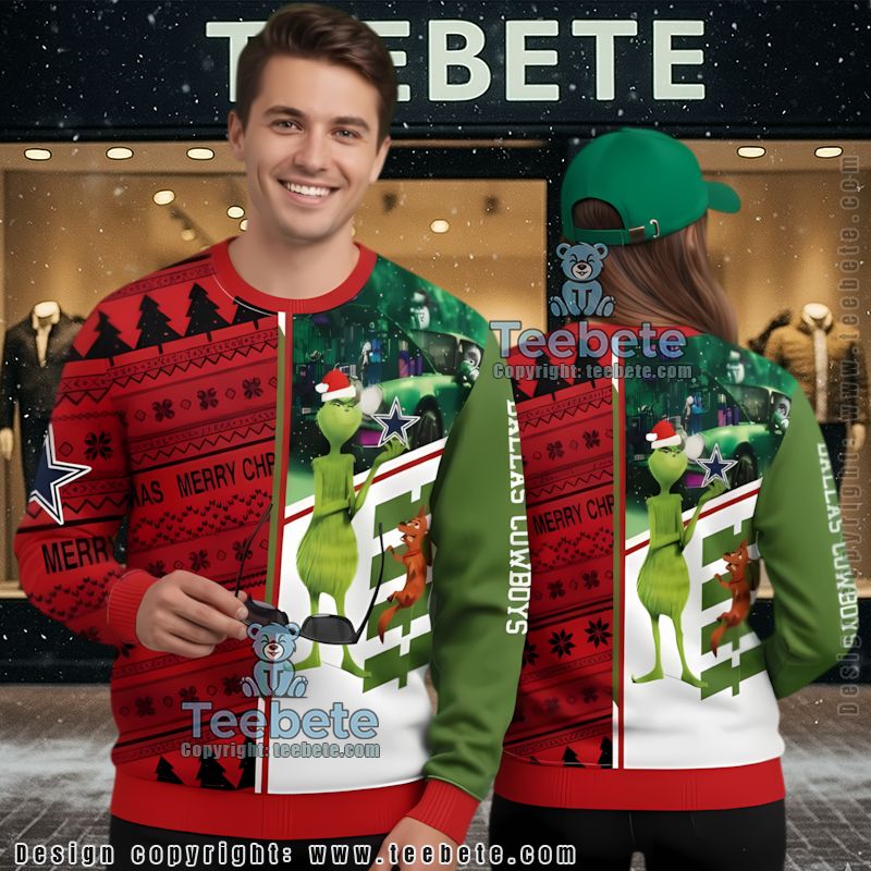Dallas Cowboys The Grinch And Dog Max Womens Ugly Xmas Sweater Red